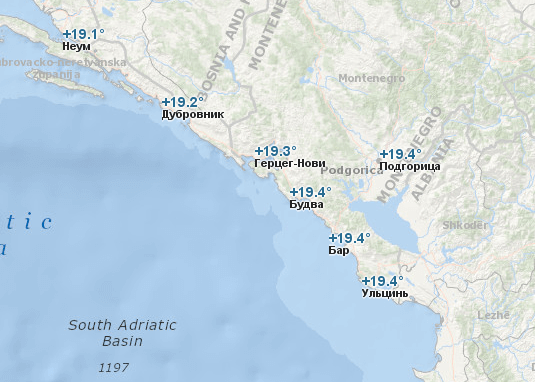 Температура воздуха в Черногории по городам в ноябре