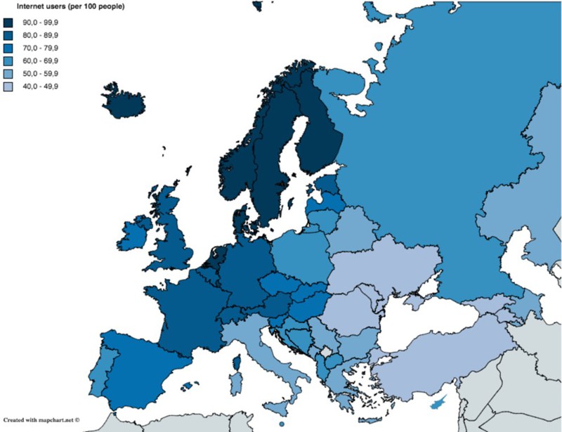 1. Карта числа пользователей Интернета