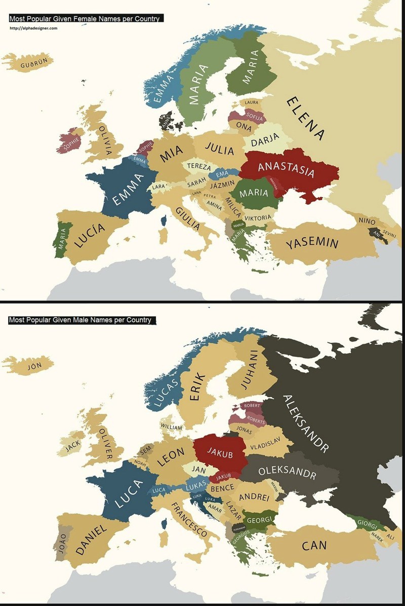 2. Самые распространенные женские и мужские имена в странах Европы