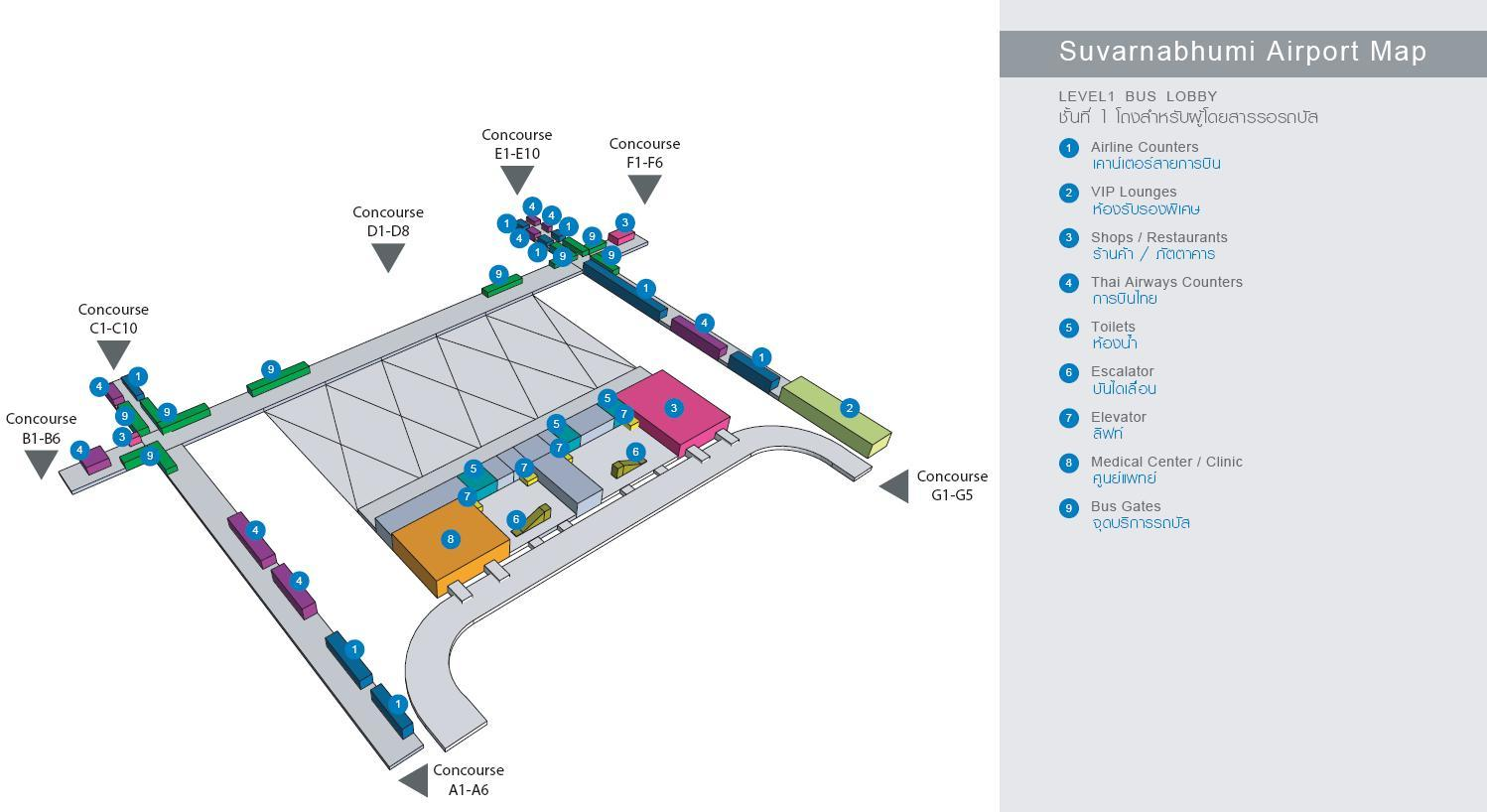 Схема первого этажа аэропорта Суварнабхуми