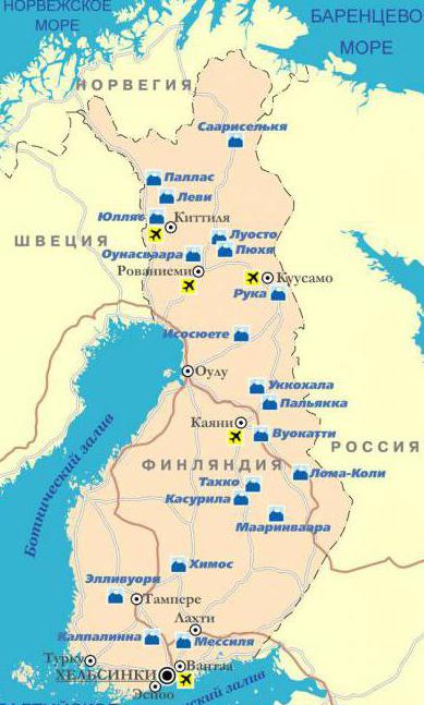 горнолыжные курорты на карте финляндии