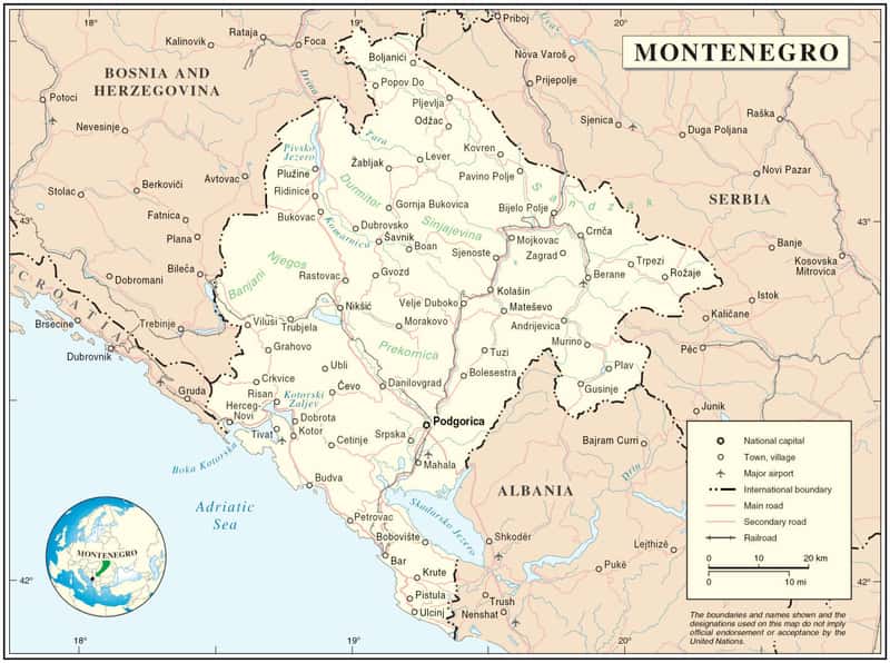 Черногория на карте мира