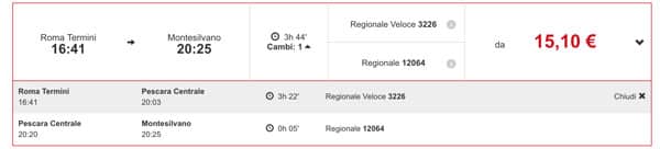 Расписание поездов из Рима в Пескару и Монтесильвано