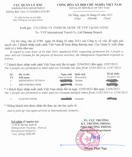 Как выглядит пригласительно письмо во Вьетнам (Approval letter)
