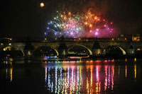 prague river vltava new year fireworks