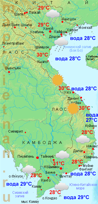 Климатическая карта Вьетнама для июля