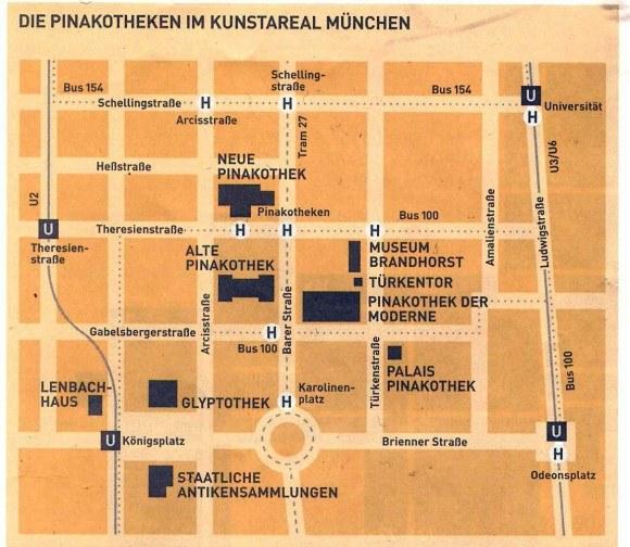 Мюнхен. Старая Пинакотека. Карта-схема Музейного квартала Мюнхена.