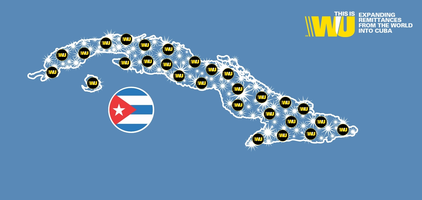 Vector Illustration showing Western Unions on a Cuba map