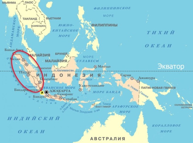 Остров Суматра на карте мира