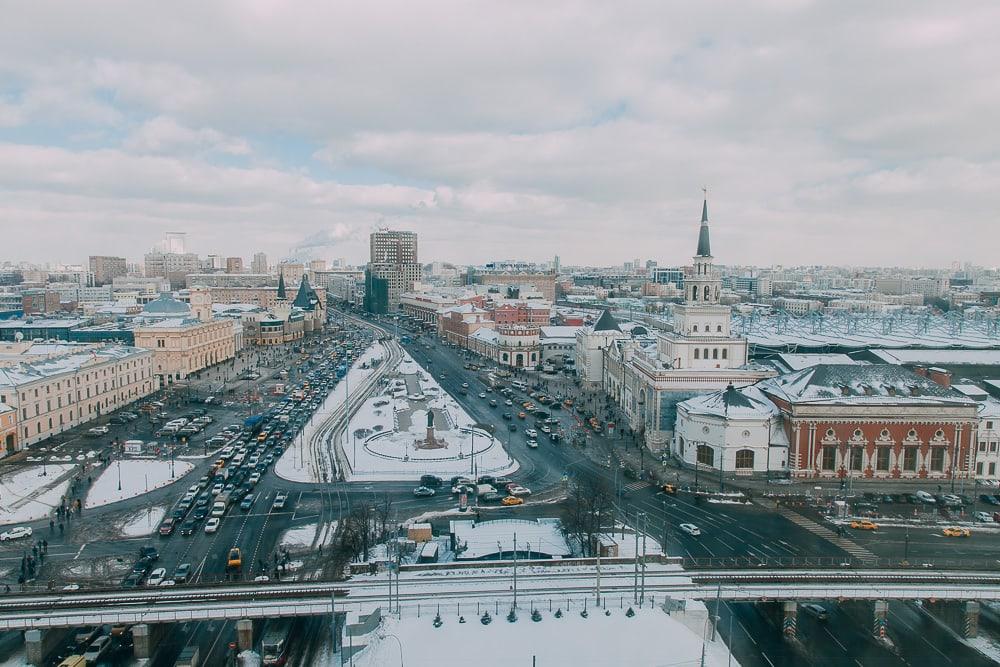 VIEW from hilton moscow leningradskaya hotel in snow