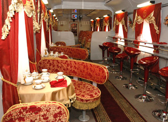 Restaurant car on the Helsinki to Moscow train 