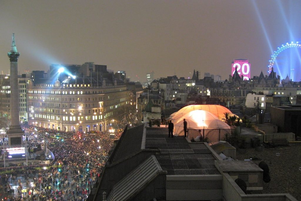 The view of Trafalgar Square in London on New Year