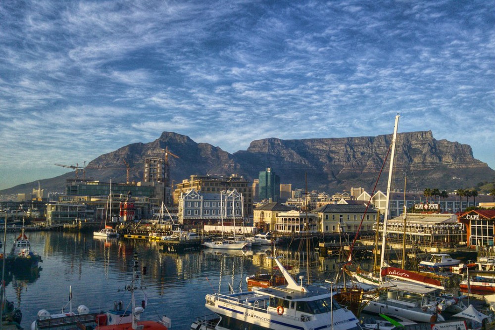 harbor of Cape Town, South Africa with boats and table mountain